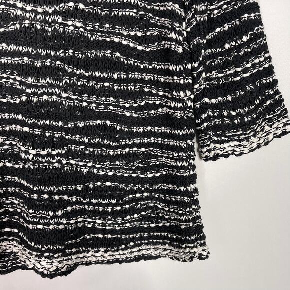Eileen Fisher Small Black White Striped Open Knit Sweater Scoop Neck 3/4 Sleeve - Picture 4 of 9